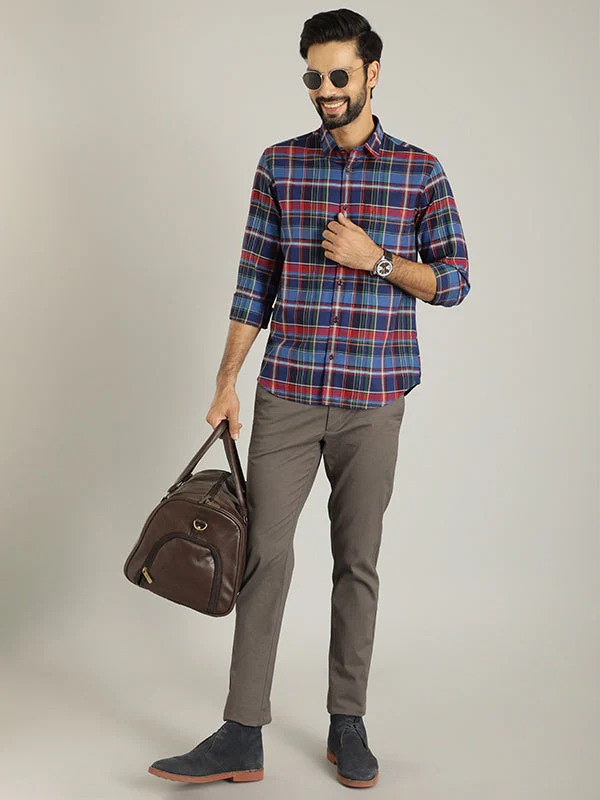 Indian Terrain Men's Slim Fit Full Sleeve Checkered Multicolor Shirt